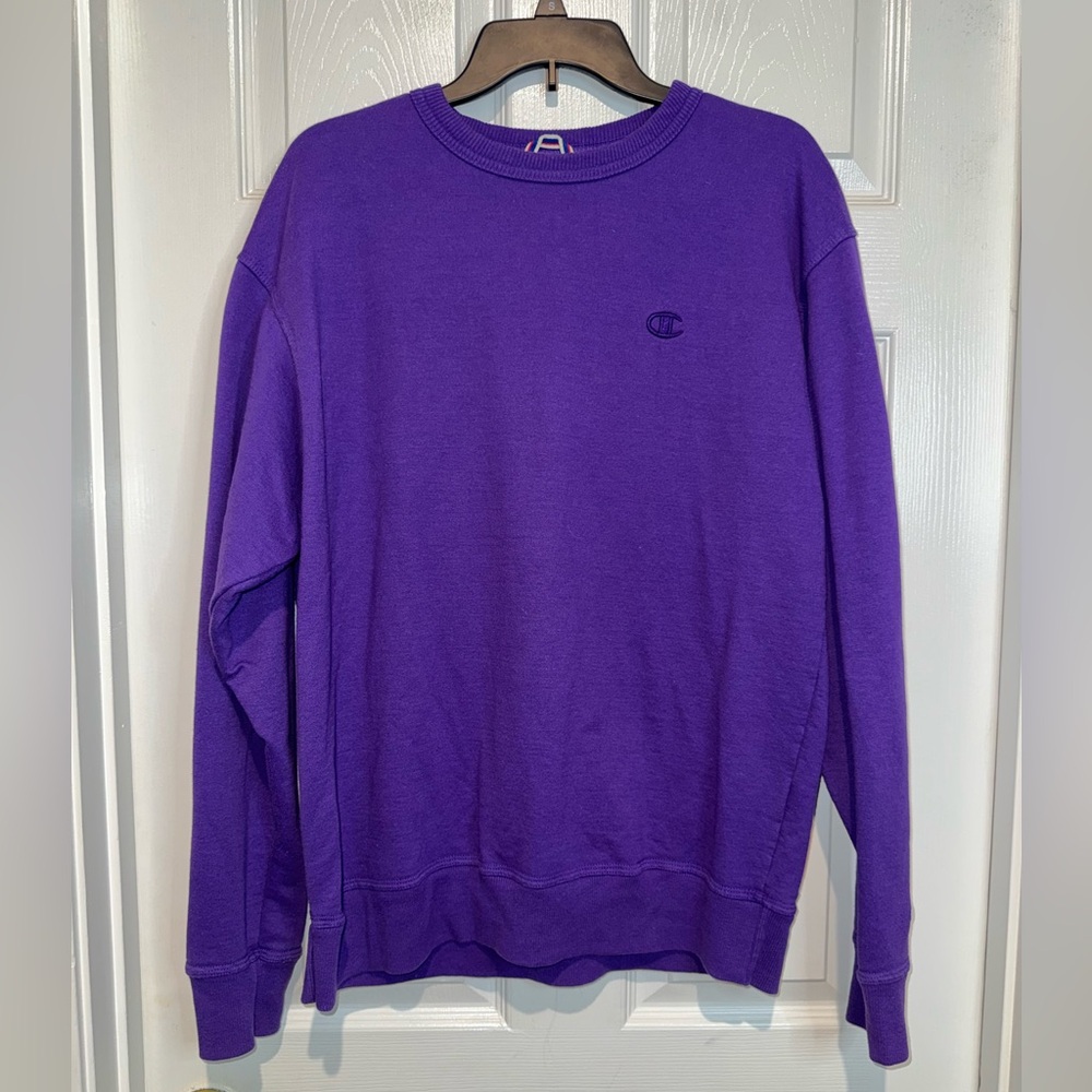 Champion Men's Crewneck Sweater in Purple. Size L